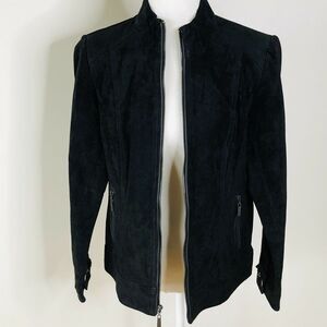 Dennis Basso Bomber Jacket  Zip Front Black Leather Suede Full Zip Black XS NEW